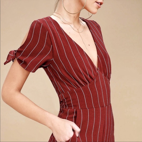 Lulus Pacific Coast Wine Red Striped Culotte Jumpsuit Size Small - Picture 4 of 16